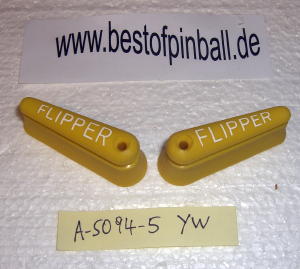 Flipperfinger gelb 2" abgerundet mit weissen Buchstaben (Paar)